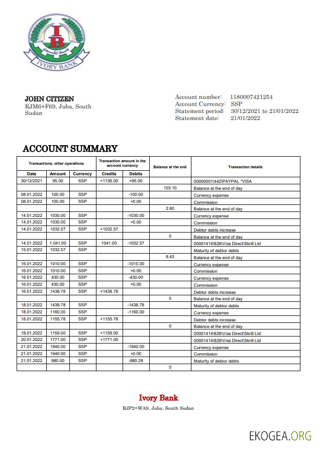 Déclaration de la Banque d'Ivoire du Soudan du Sud